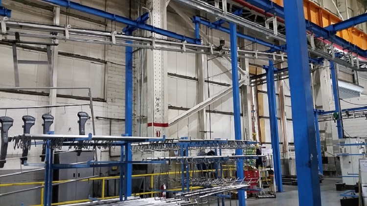 Automotive Pillar Shot Blast Line - IntelliTrak 500 Series Overhead Conveyor